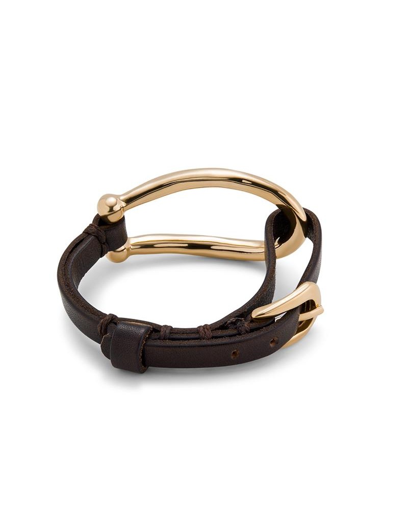 PULSERA ESLABON Y CUERO BAÑO ORO DE UNOde50