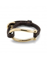 PULSERA ESLABON Y CUERO BAÑO ORO DE UNOde50
