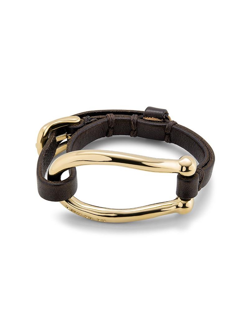 PULSERA ESLABON Y CUERO BAÑO ORO DE UNOde50