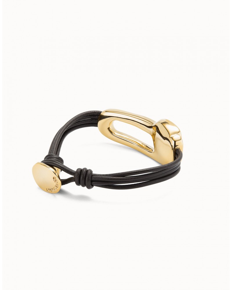 PULSERA CUERO BAÑO ORO DE UNOde50