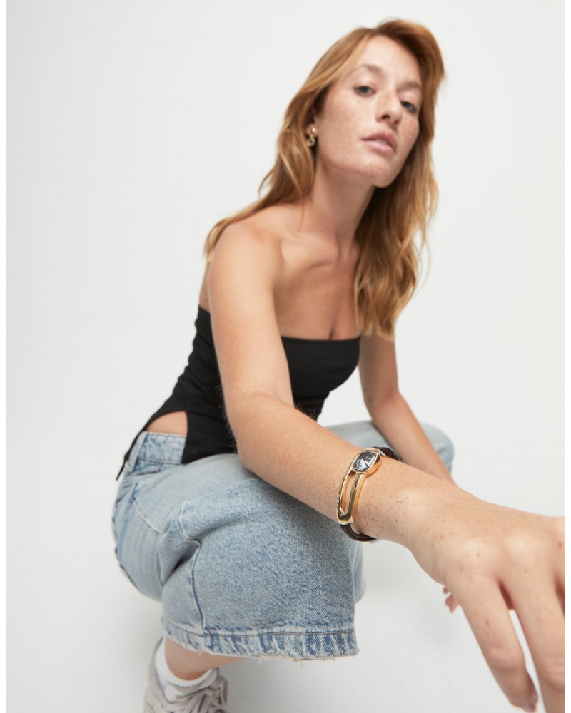 PULSERA CUERO BAÑO ORO DE UNOde50