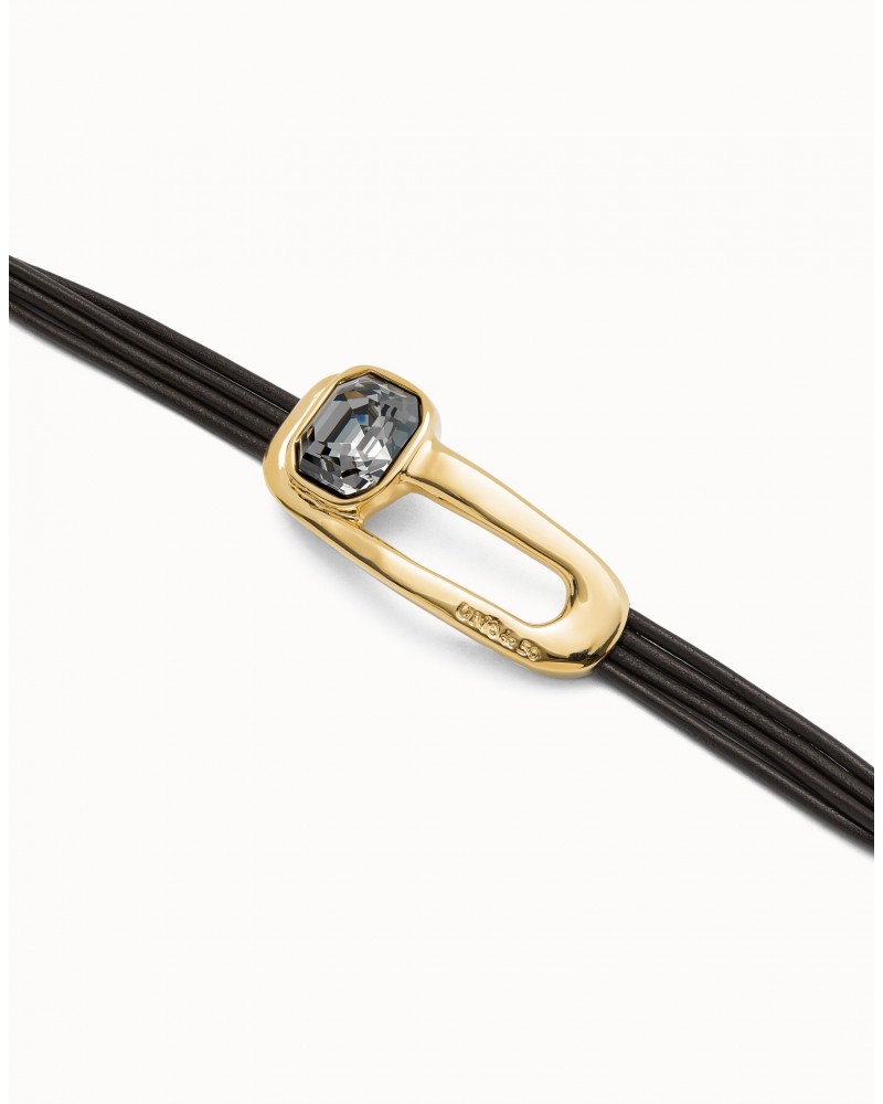 PULSERA CUERO BAÑO ORO DE UNOde50