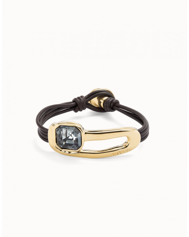 PULSERA CUERO BAÑO ORO DE UNOde50