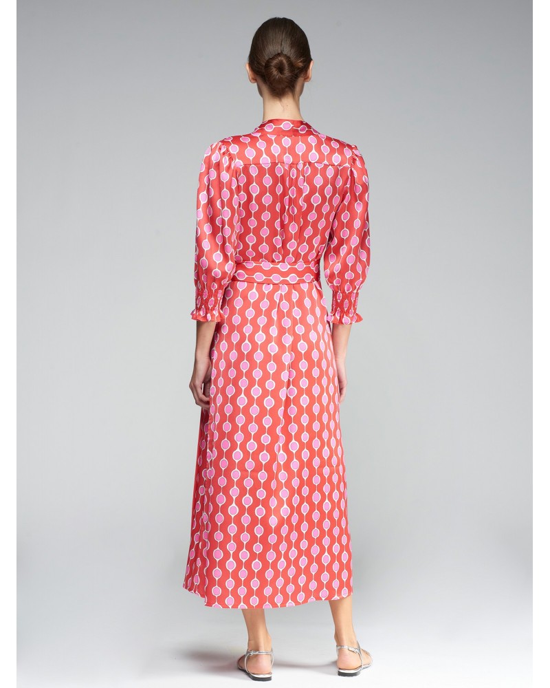 VESTIDO ROJO ROSA GEOMETRICO DE VILAGALLO