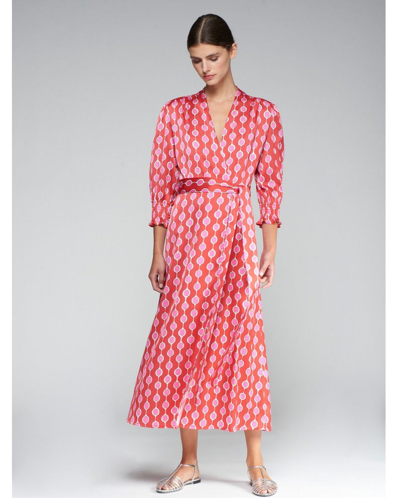 VESTIDO ROJO ROSA GEOMETRICO DE VILAGALLO