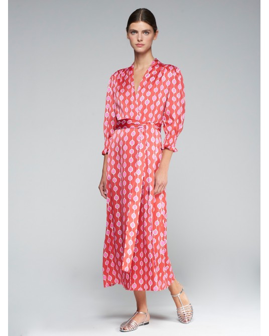 VESTIDO ROJO ROSA GEOMETRICO DE VILAGALLO