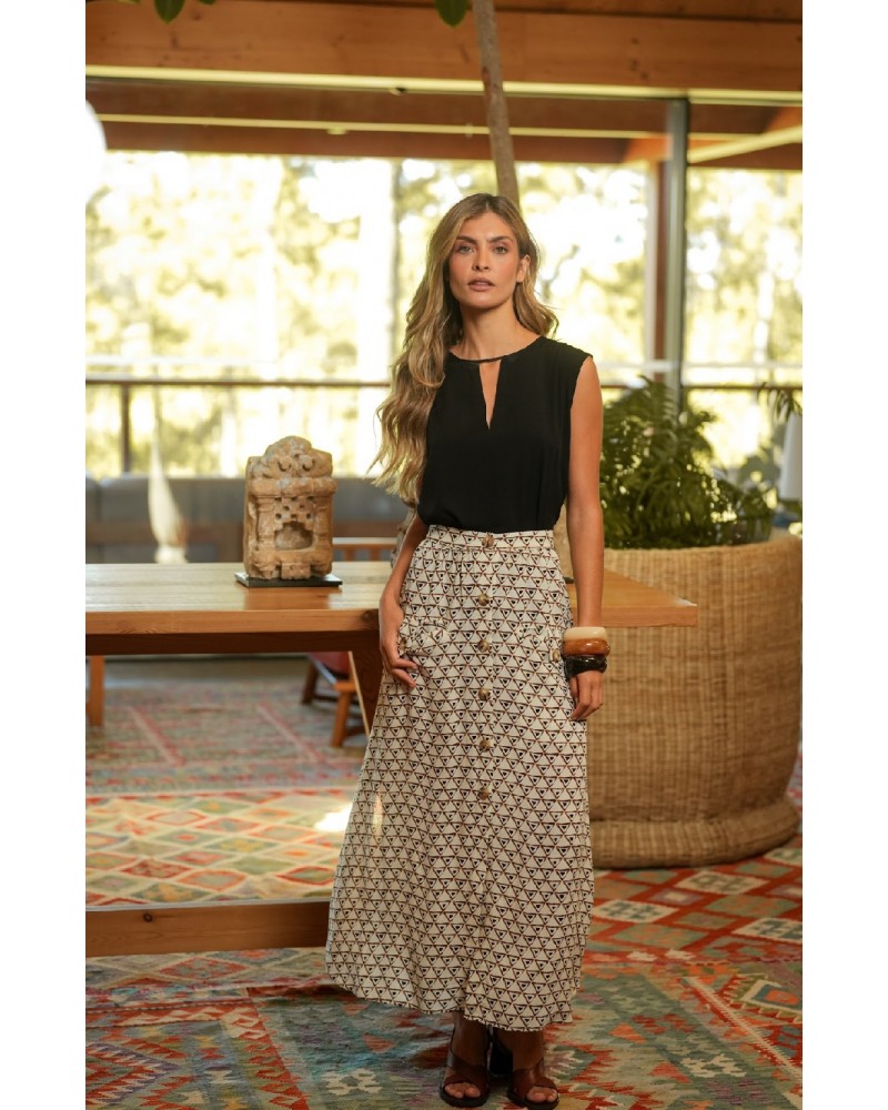 FALDA LARGA ESTAMPADO GEOMETRICO DE GUIMANOS