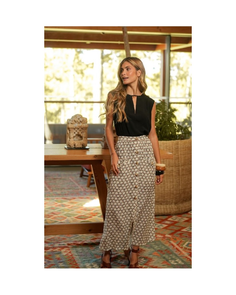 FALDA LARGA ESTAMPADO GEOMETRICO DE GUIMANOS