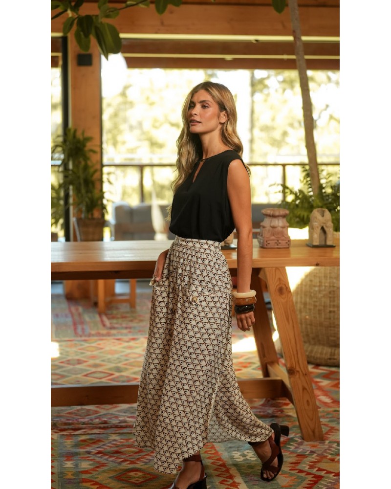 FALDA LARGA ESTAMPADO GEOMETRICO DE GUIMANOS