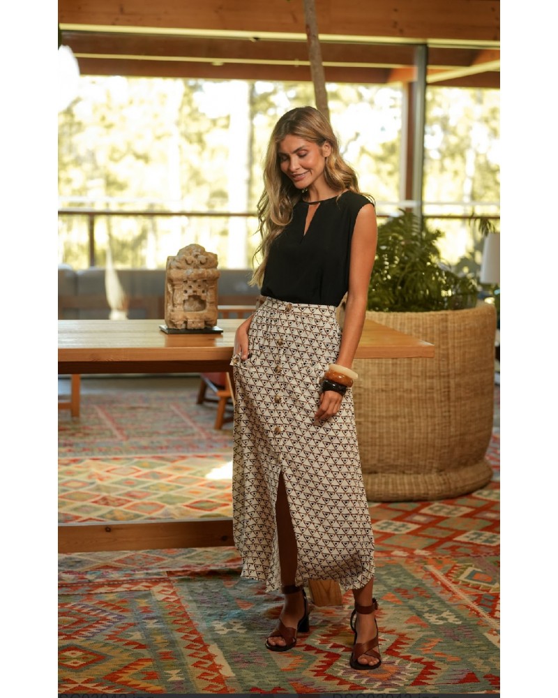 FALDA LARGA ESTAMPADO GEOMETRICO DE GUIMANOS