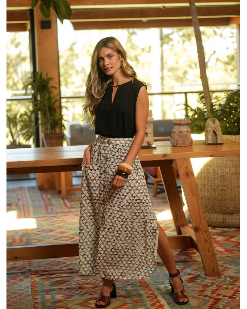 FALDA LARGA ESTAMPADO GEOMETRICO DE GUIMANOS