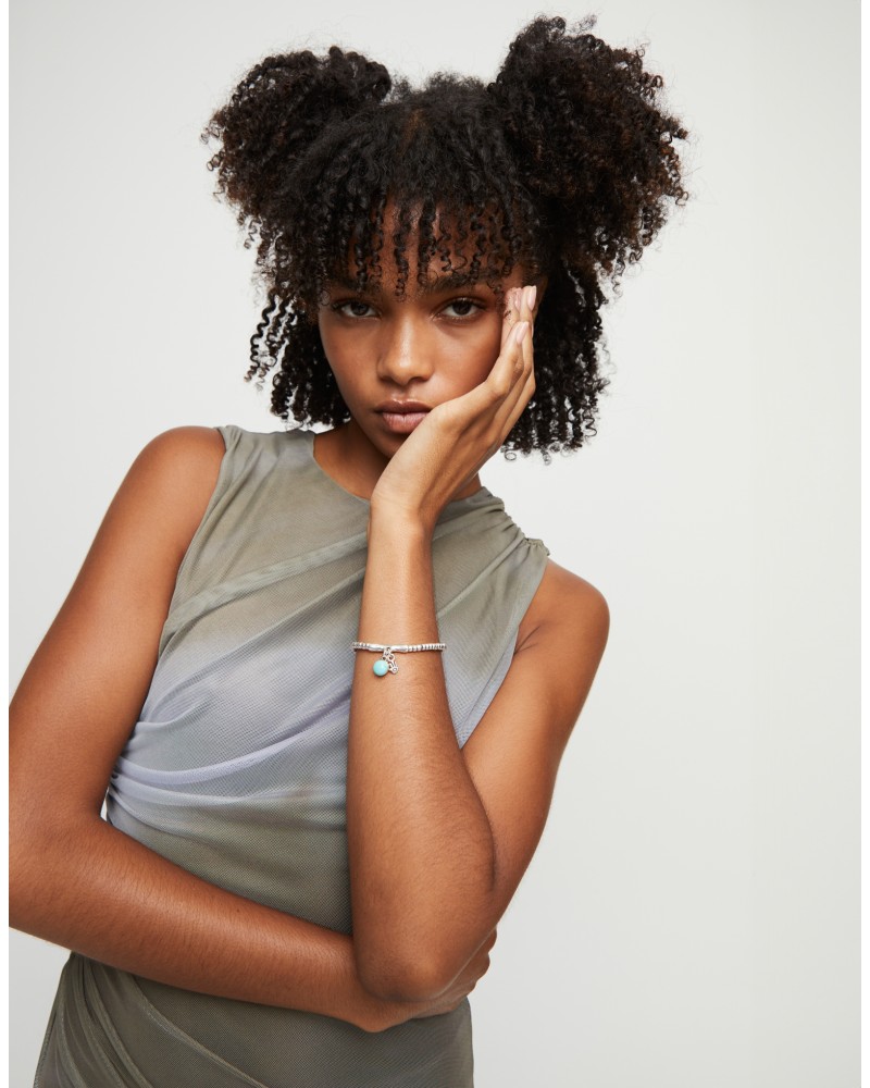 PULSERA PLATEADA CON BOLA DE TURQUESA DE UNOde50