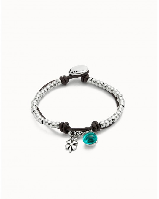 PULSERA DE BOLAS PLATEADA CRISTAL VERDE DE UNOde50