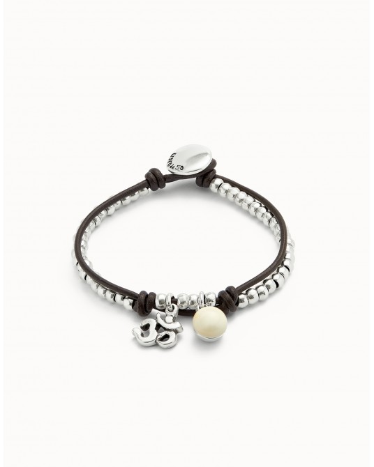 PULSERA CUERO CON BOLA MARFIL DE UNOde50