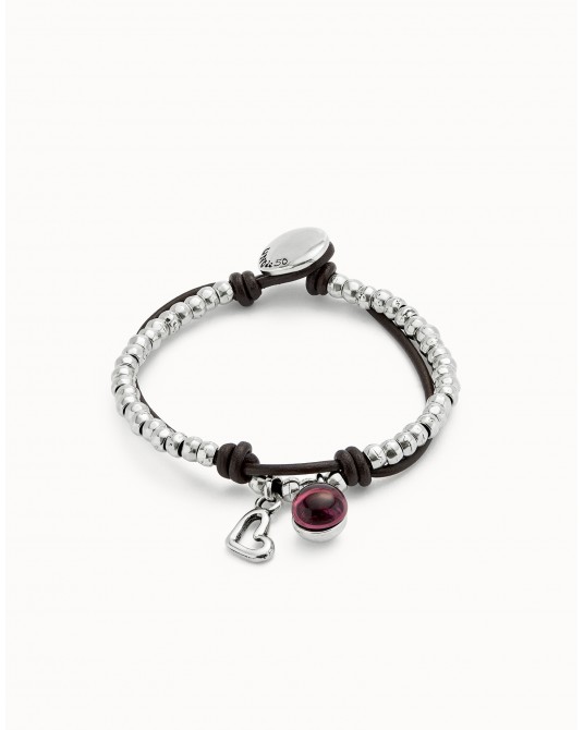PULSERA CUERO CON BOLA MORADA DE UNOde50