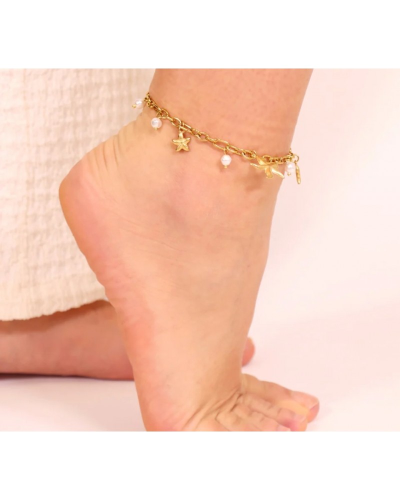 TOBILLERA ACERO ESTRELLAS Y PERLAS DE ANARTXY