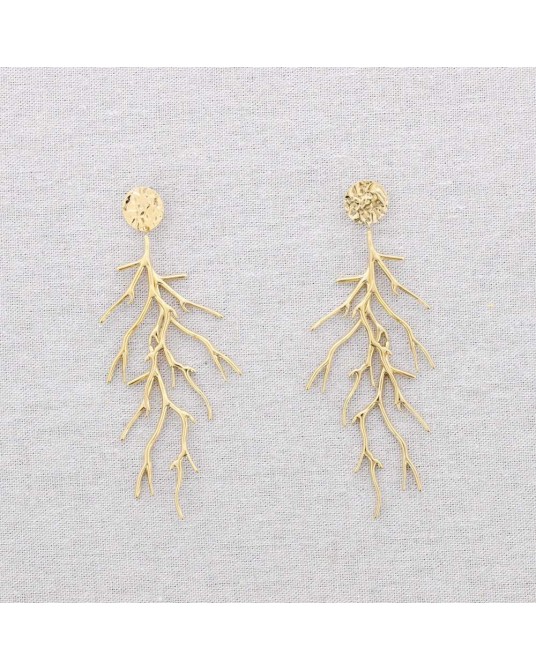 PENDIENTES LARGOS CORAL ACERO DORADO