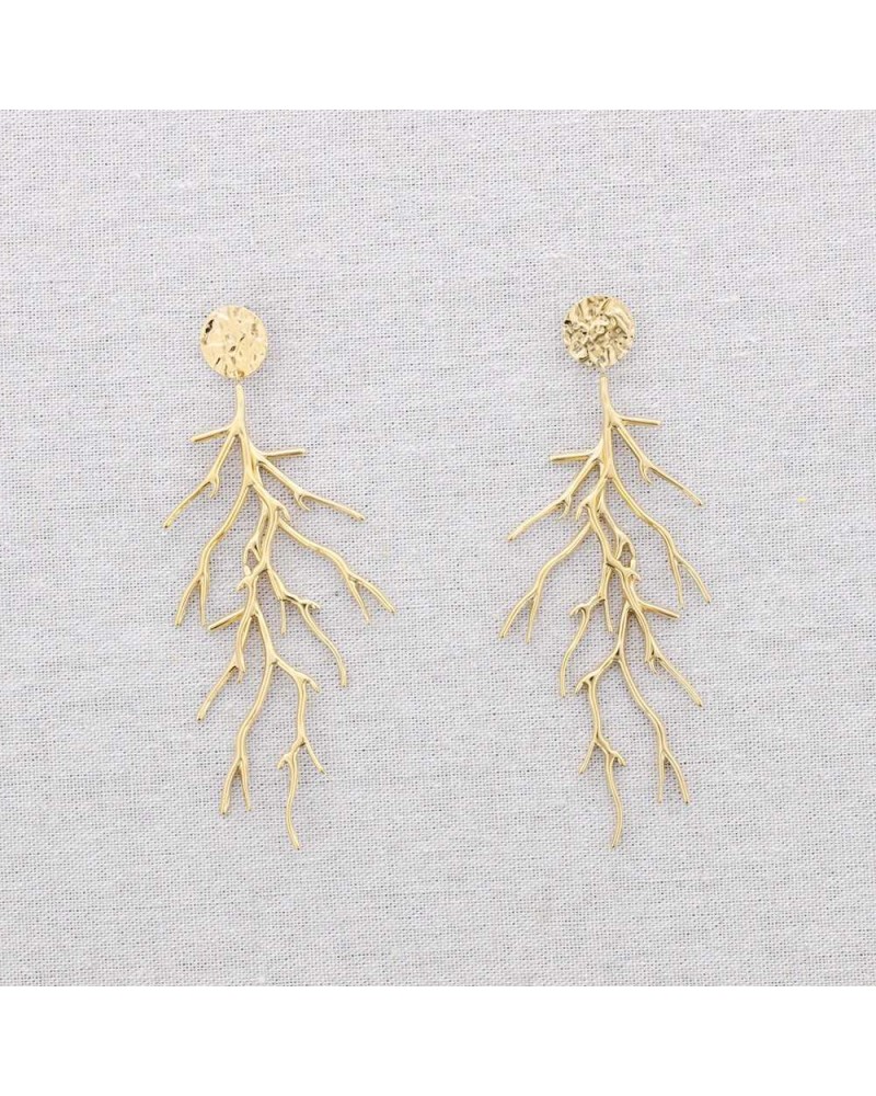 PENDIENTES LARGOS CORAL ACERO DORADO