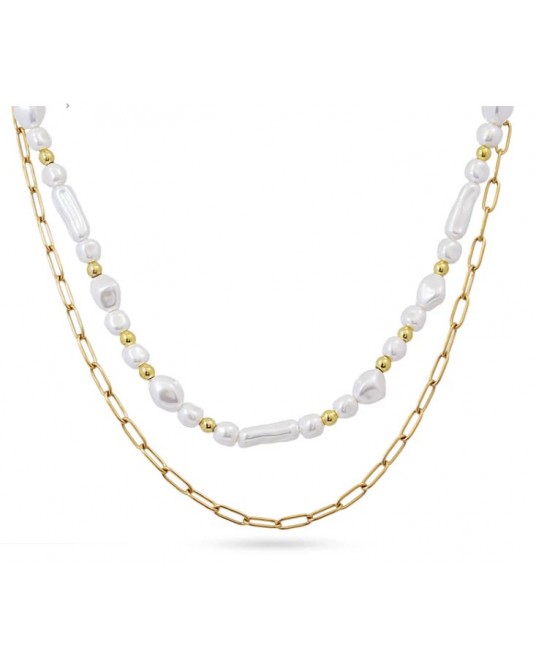 COLLAR DOBLE CON PERLAS DE ACERO DE ANARXY