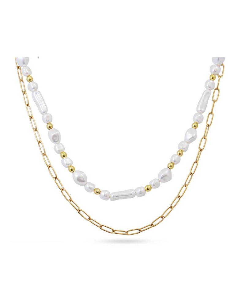 COLLAR DOBLE CON PERLAS DE ACERO DE ANARXY