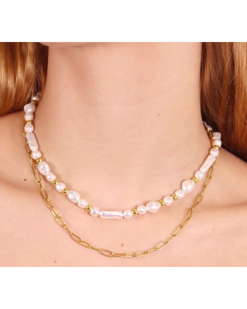 COLLAR DOBLE CON PERLAS DE ACERO DE ANARXY