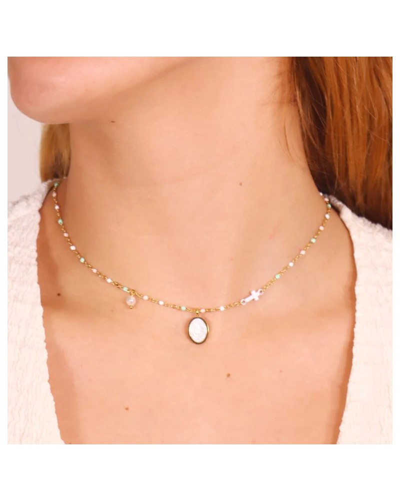 COLLAR ACERO CON MEDALLA NACAR DE ANARTXY