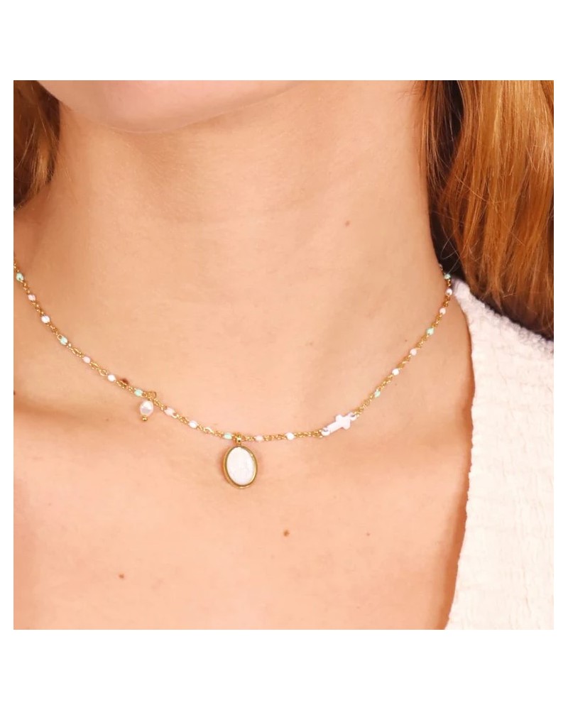 COLLAR ACERO CON MEDALLA NACAR DE ANARTXY