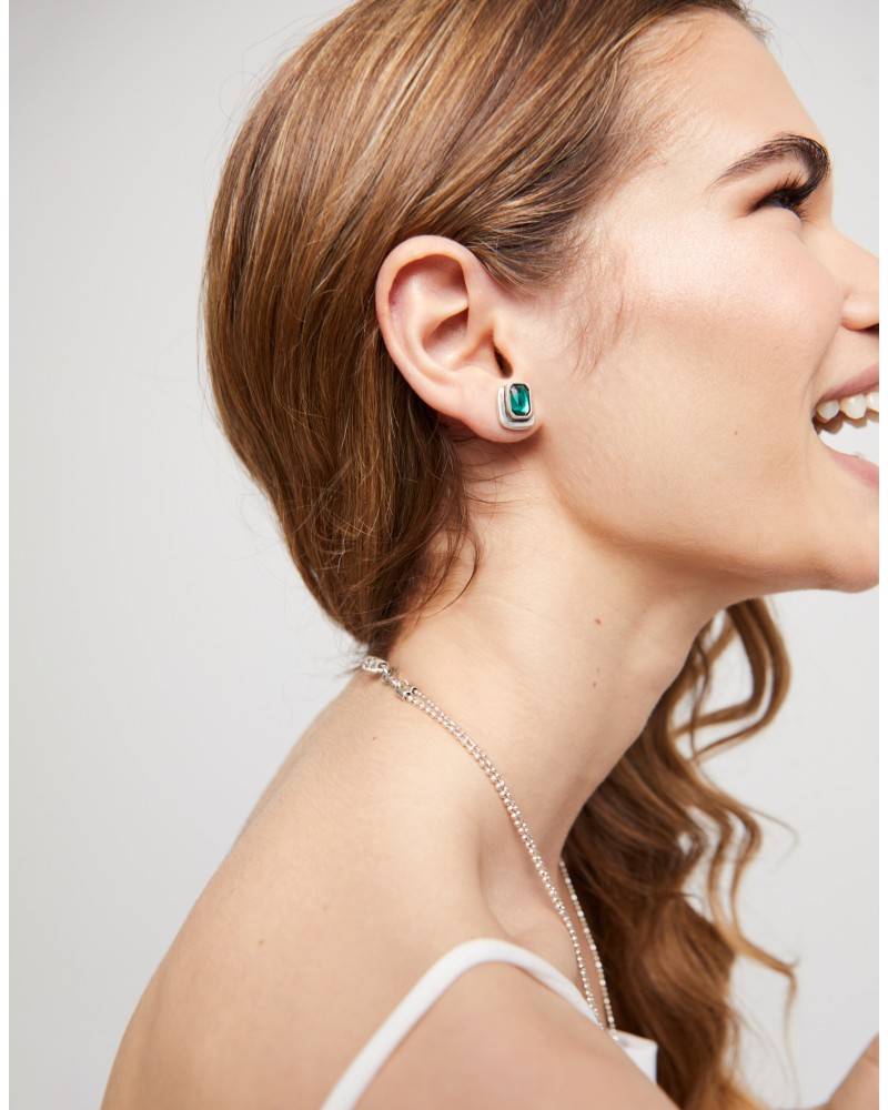 PENDIENTES BAÑO PLATA CRISTAL VERDE DE UNOde50