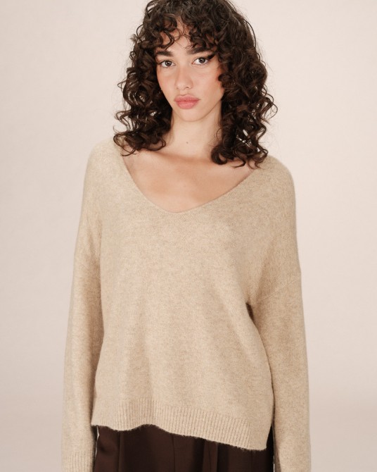 Jersey beige de punto manga larga de Grace and Mila