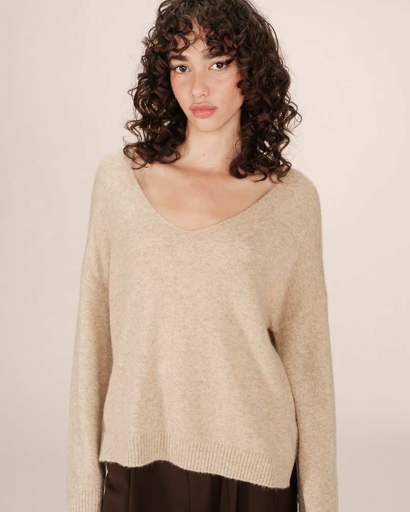 Jersey beige de punto manga larga de Grace and Mila