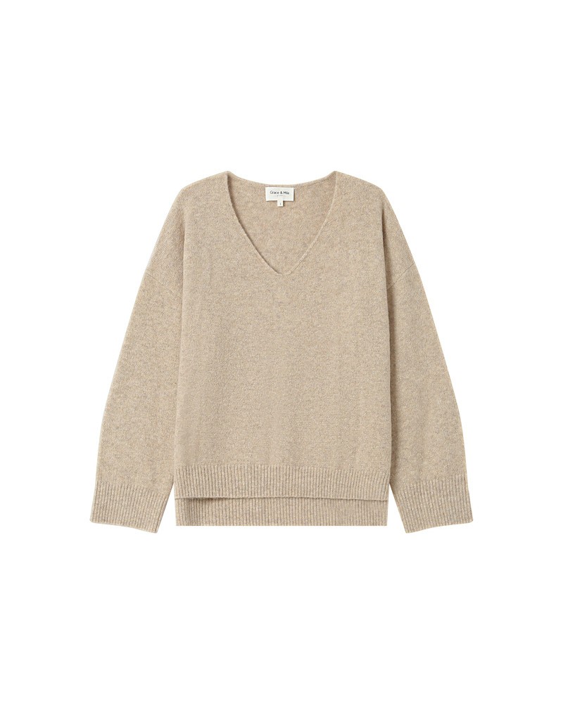 Jersey beige de punto manga larga de Grace and Mila