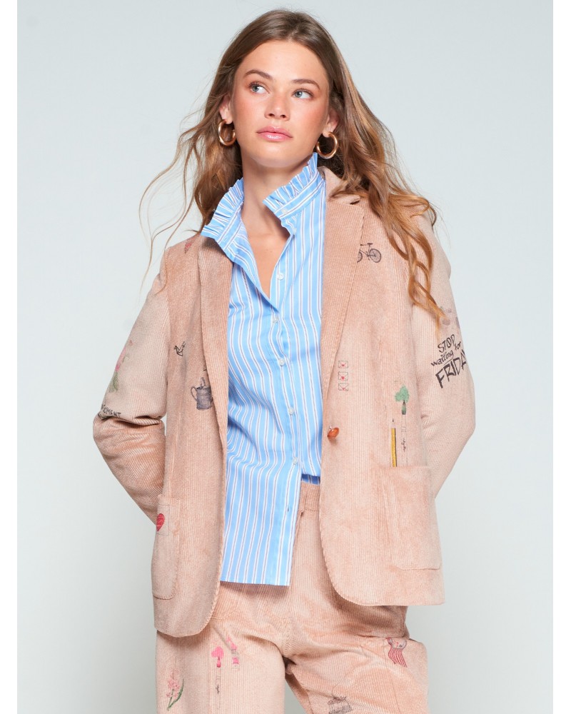 Chaqueta de pana beis estampada de Vilagallo