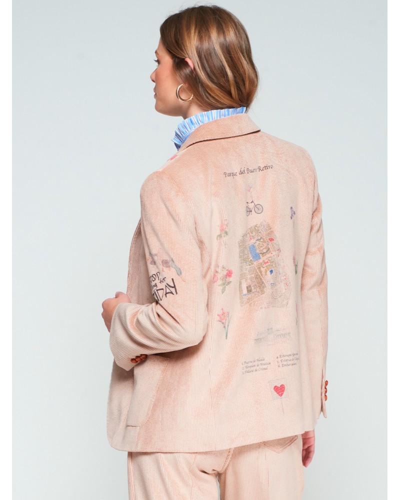 Chaqueta de pana beis estampada de Vilagallo