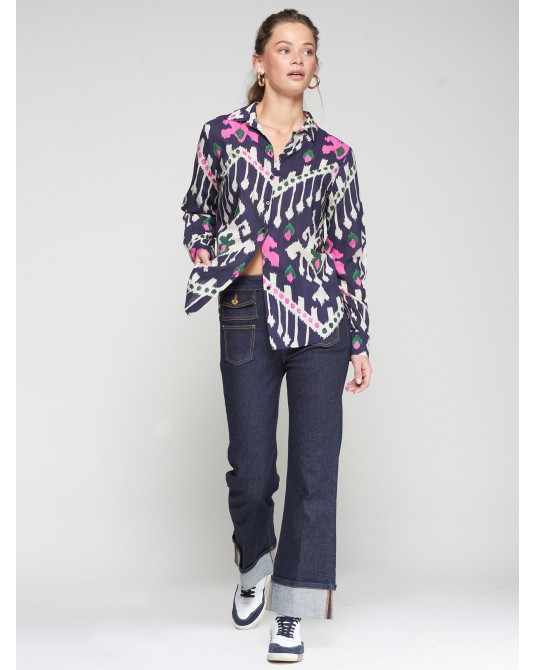 Camisa azul marino estampada de Vilagallo Camisa azul marino estampada de Vilagallo