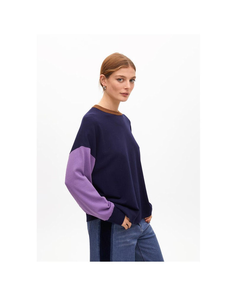 Jersey azul camel y lila de Lola Casademunt
