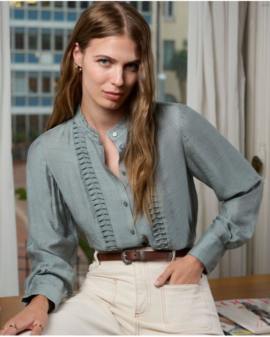 Blusa azul grisàceo cuello mao de Surkana