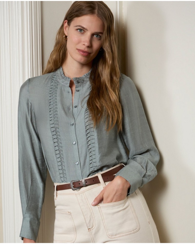 Blusa azul grisàceo cuello mao de Surkana
