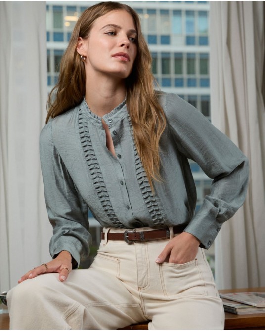Blusa azul grisàceo cuello mao de Surkana