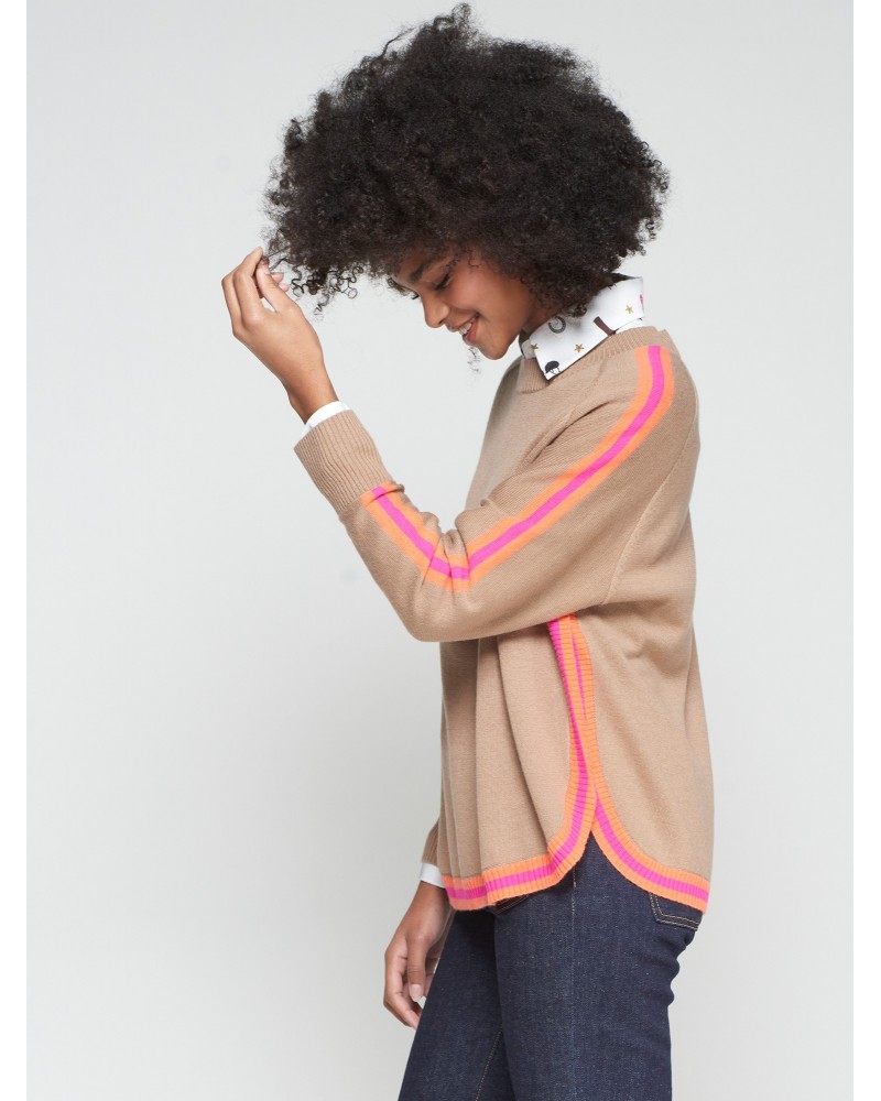 Jersey beige con ribetes flùor de Vilagallo Jersey beige con ribetes flùor de Vilagallo