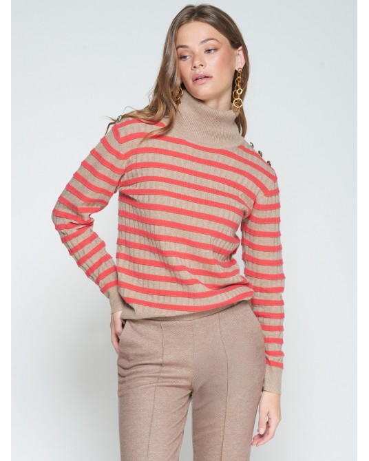Jersey de punto beis rayas de Vilagallo