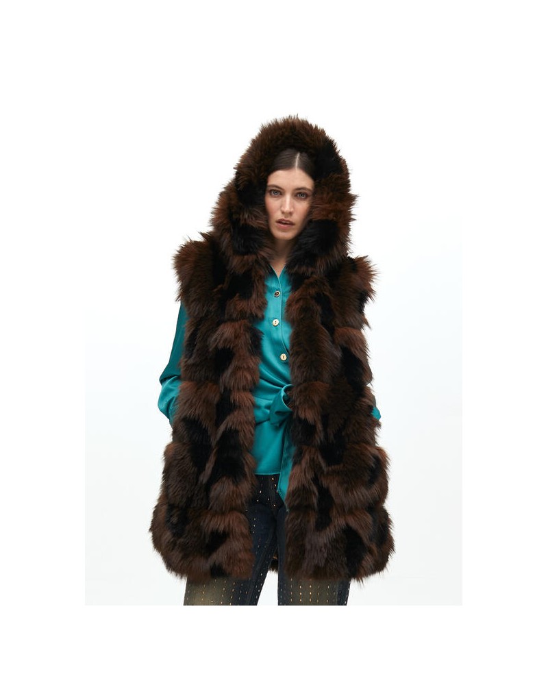 Chaleco pelo largo print MARRON de Lola Casademunt