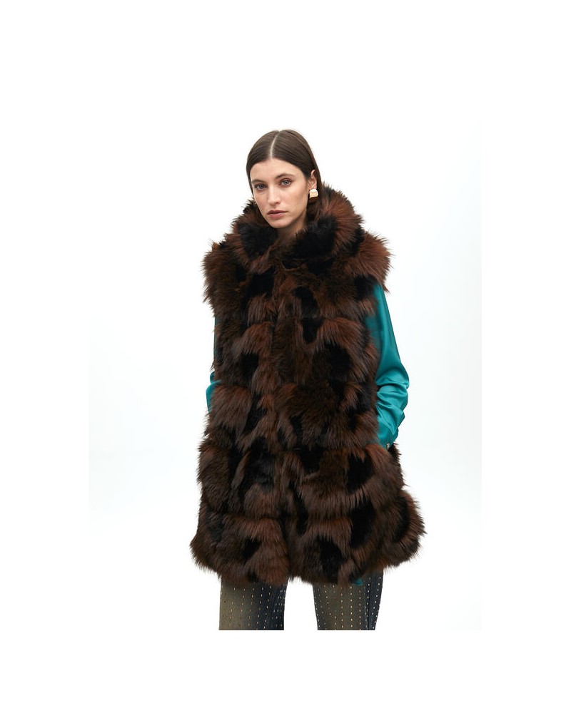 Chaleco pelo largo print MARRON de Lola Casademunt