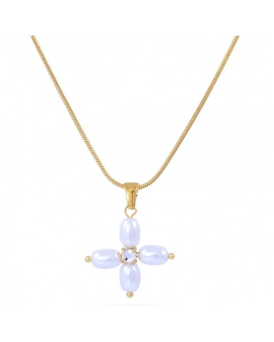 Collar con cruz de perlas y circonita de Anartxy