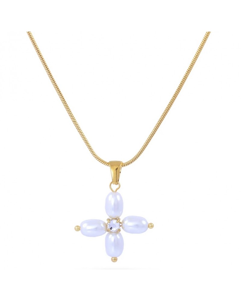 Collar con cruz de perlas y circonita de Anartxy