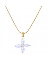 Collar con cruz de perlas y circonita de Anartxy