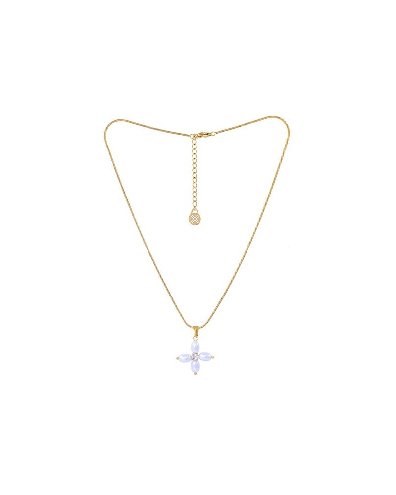Collar con cruz de perlas y circonita de Anartxy