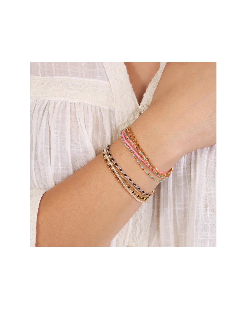 Pulsera combinada en acero y textil de Anartxy