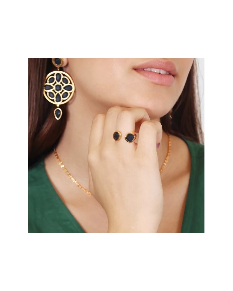 Anillo piedras NEGRAS acero de anartxy Genas Complementos