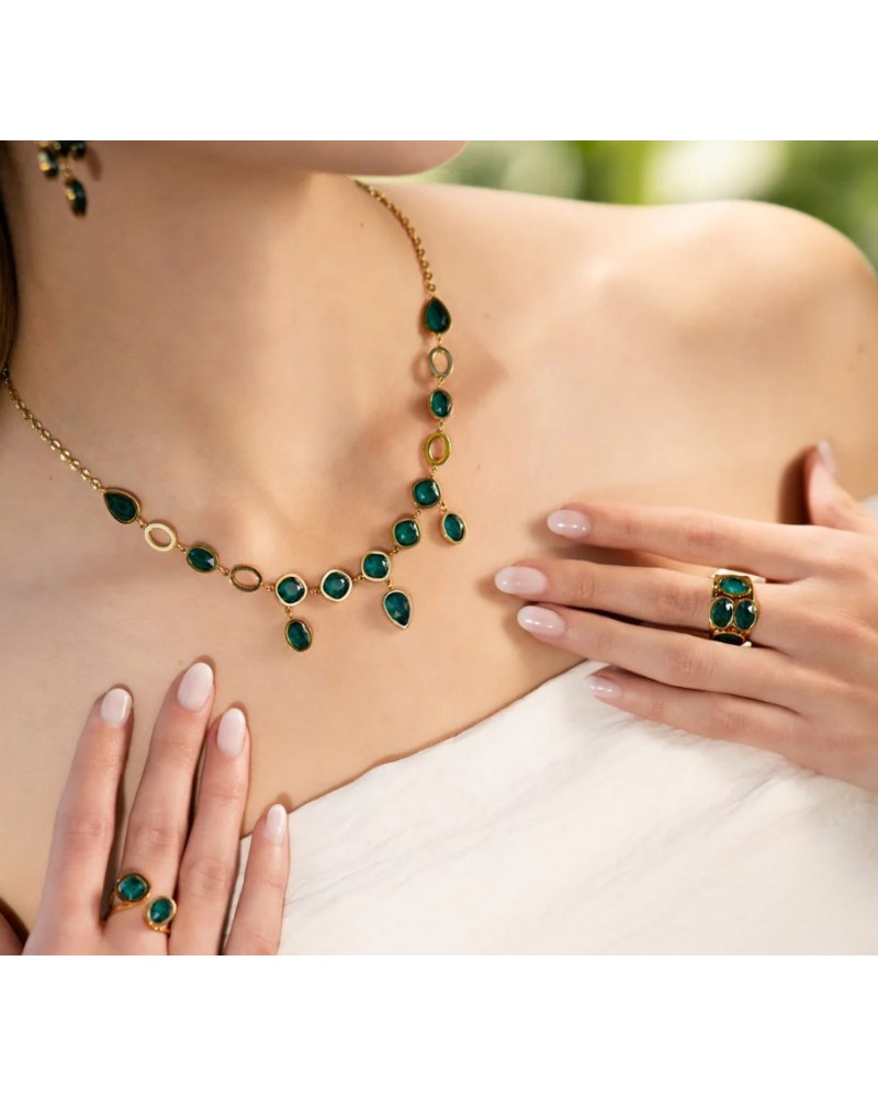 Anillo piedras VERDES acero de anartxy