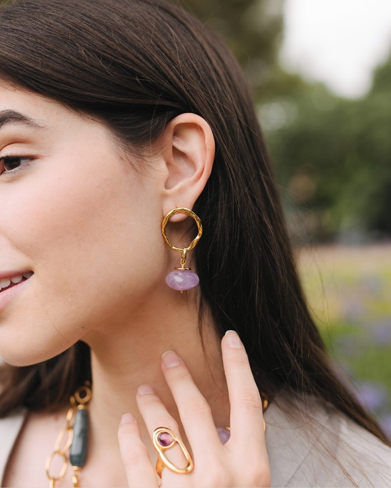 Pendientes aro con amatista lavanda de Velatti